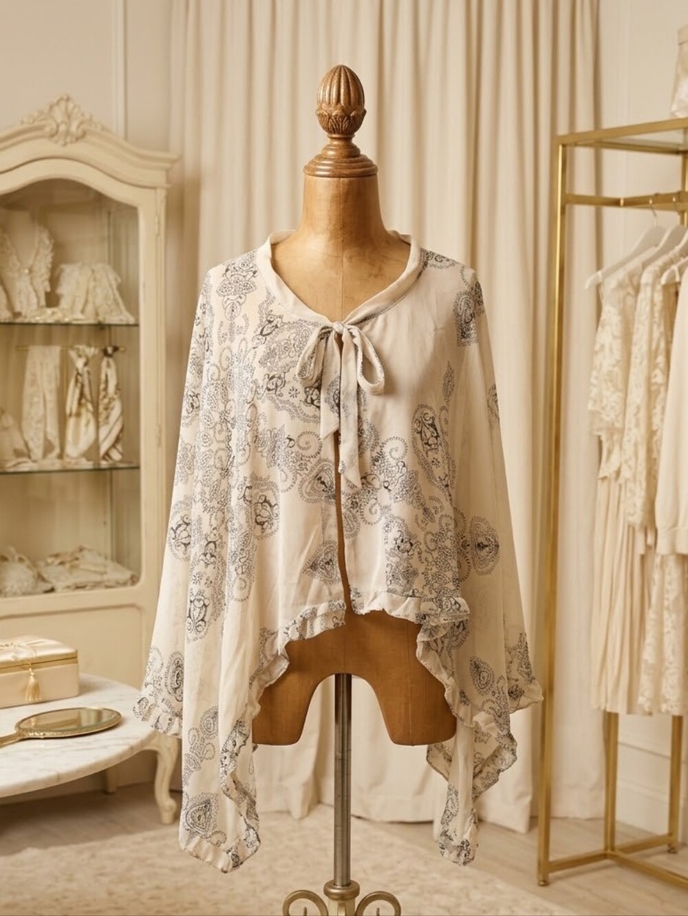 Beige Black Paisley Cape One Size